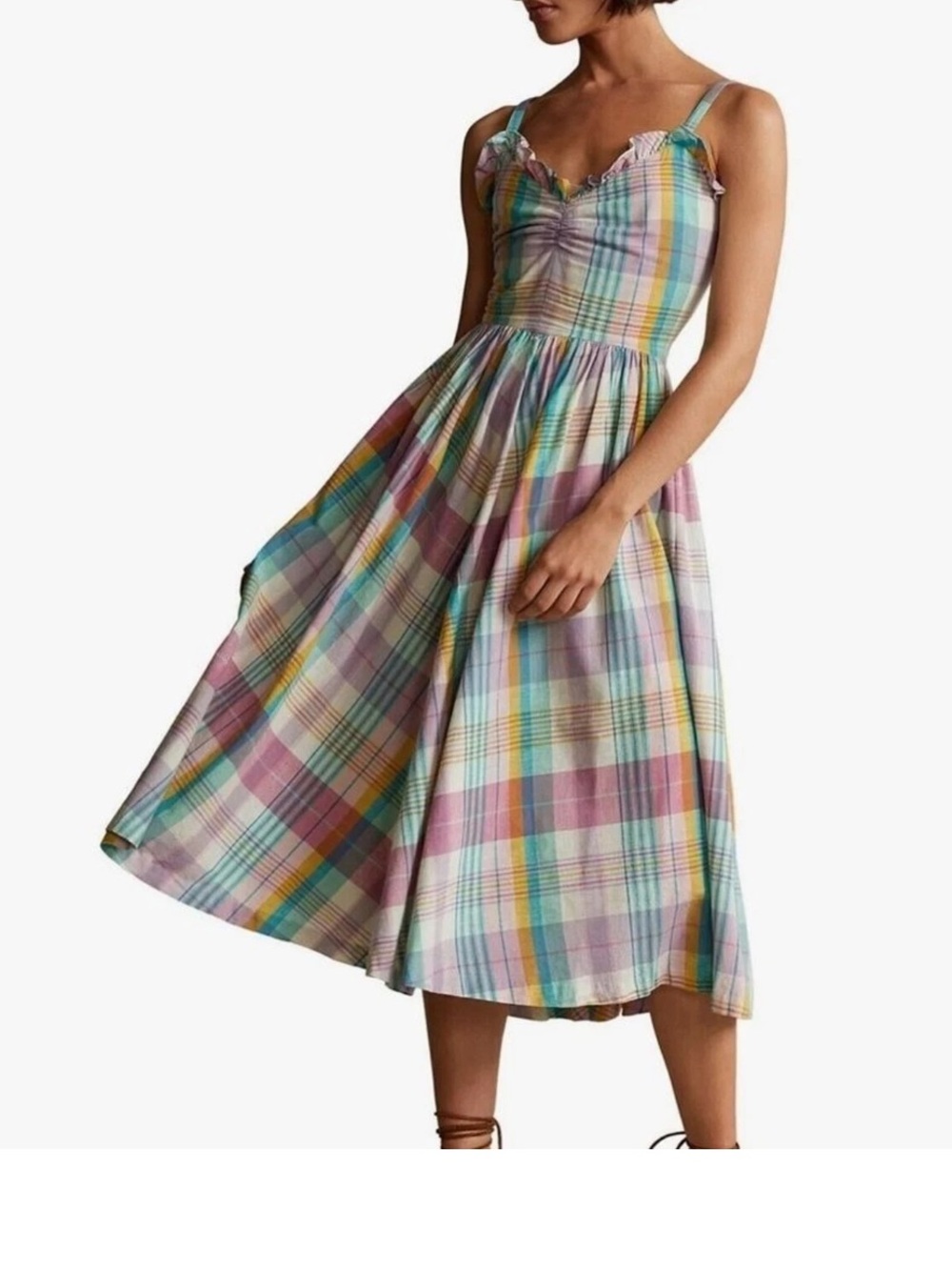 POLO RALPH LAUREN Madras Plaid Ruffle Midi Dress 2
